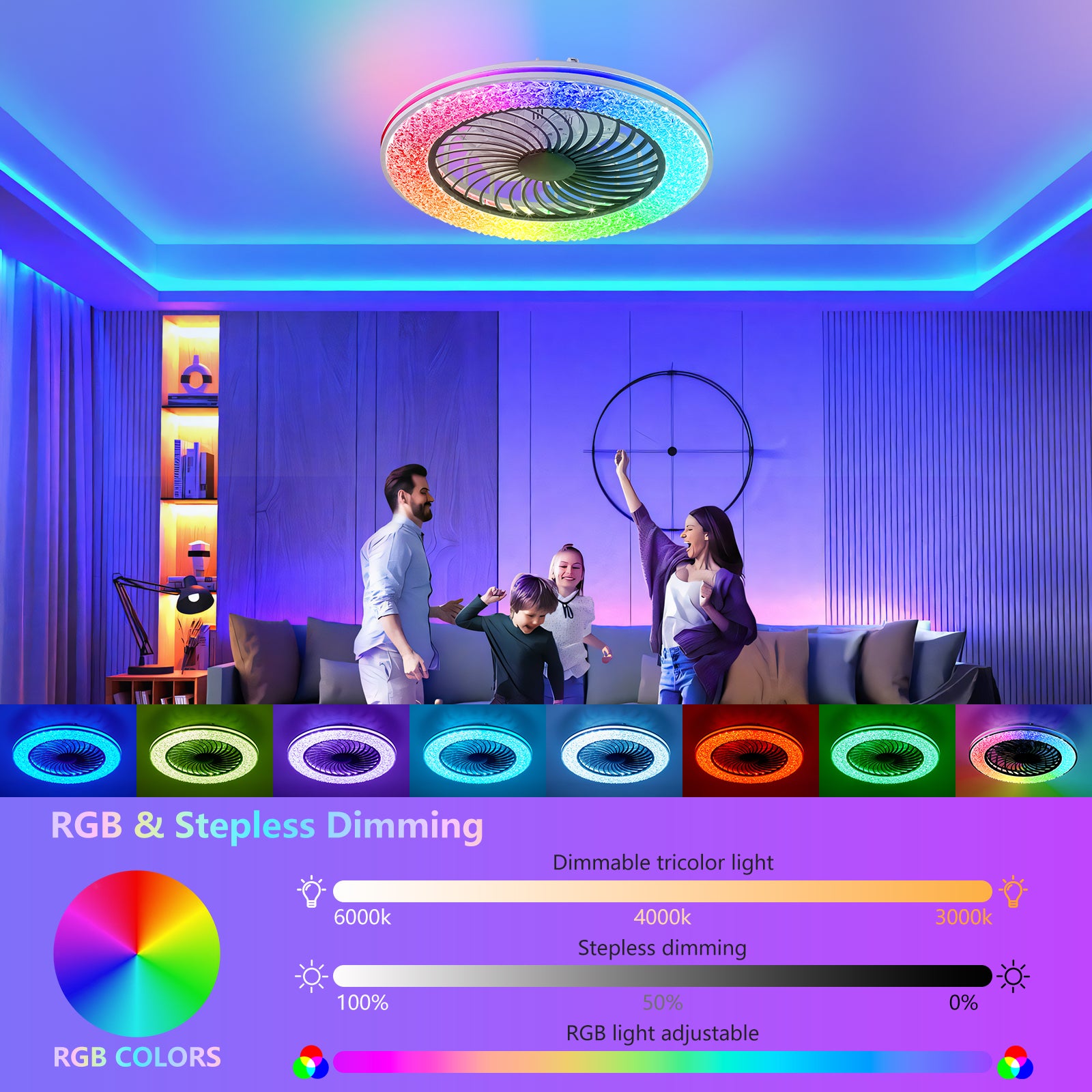 23" Black Bladeless Ceiling Fan with RGB LED - view 2