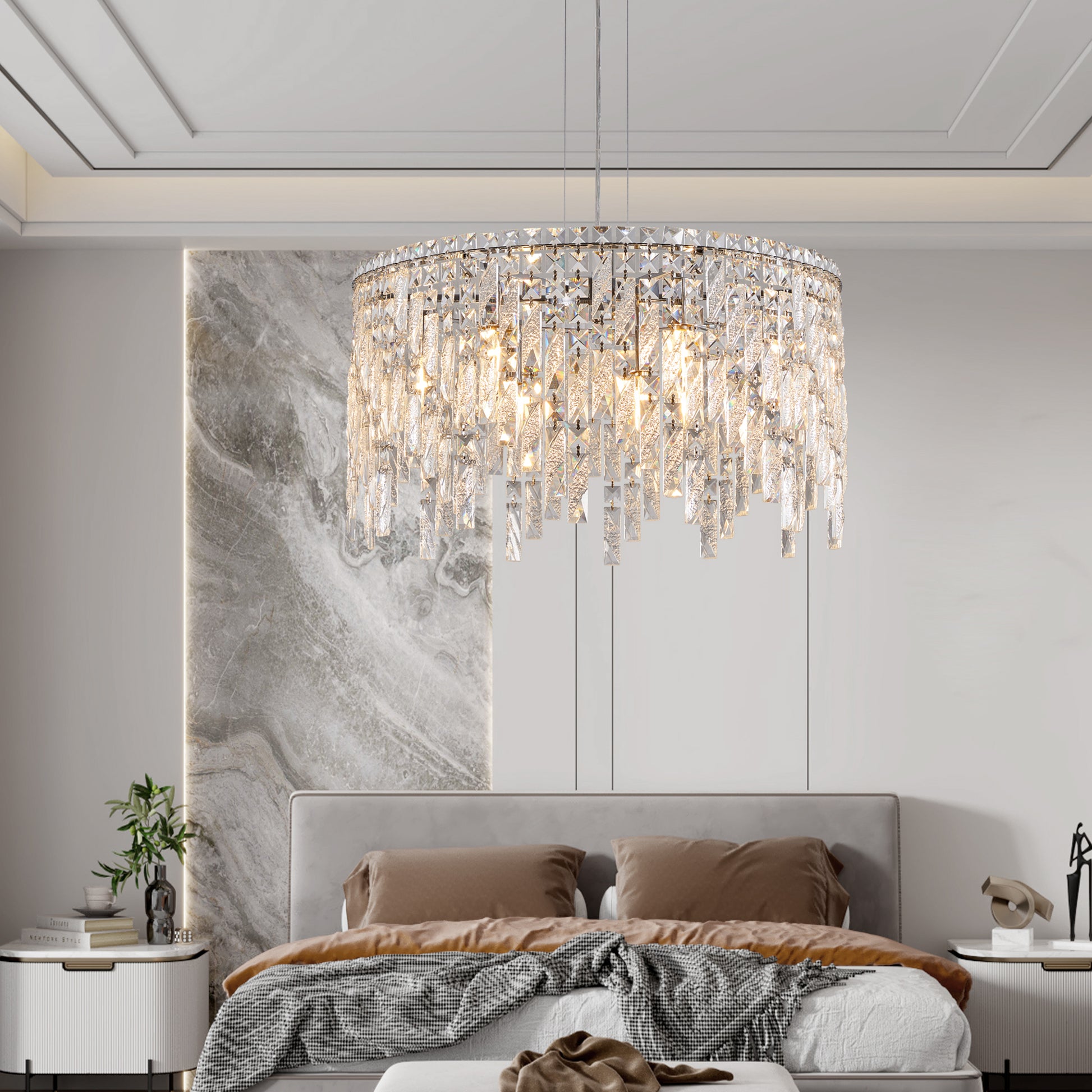 24" Modern Round Silver Crystal Chandelier - view 6