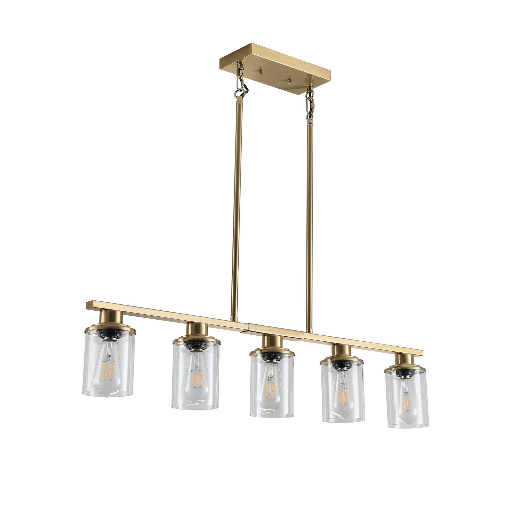 37" Gold Industrial 5-Light Chandelier with Glass Shades - view 10