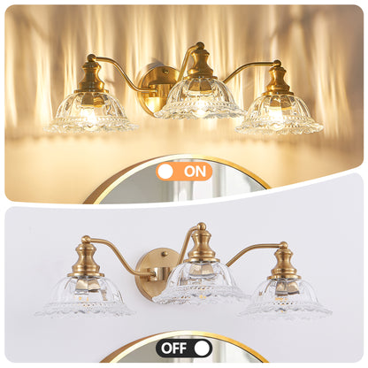 24" 3-Light Vintage Gold Vanity Light with Glass Shades - view 6
