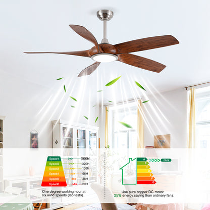 56" Nickel & Wood 5-Blade Ceiling Fan with Remote - view 9