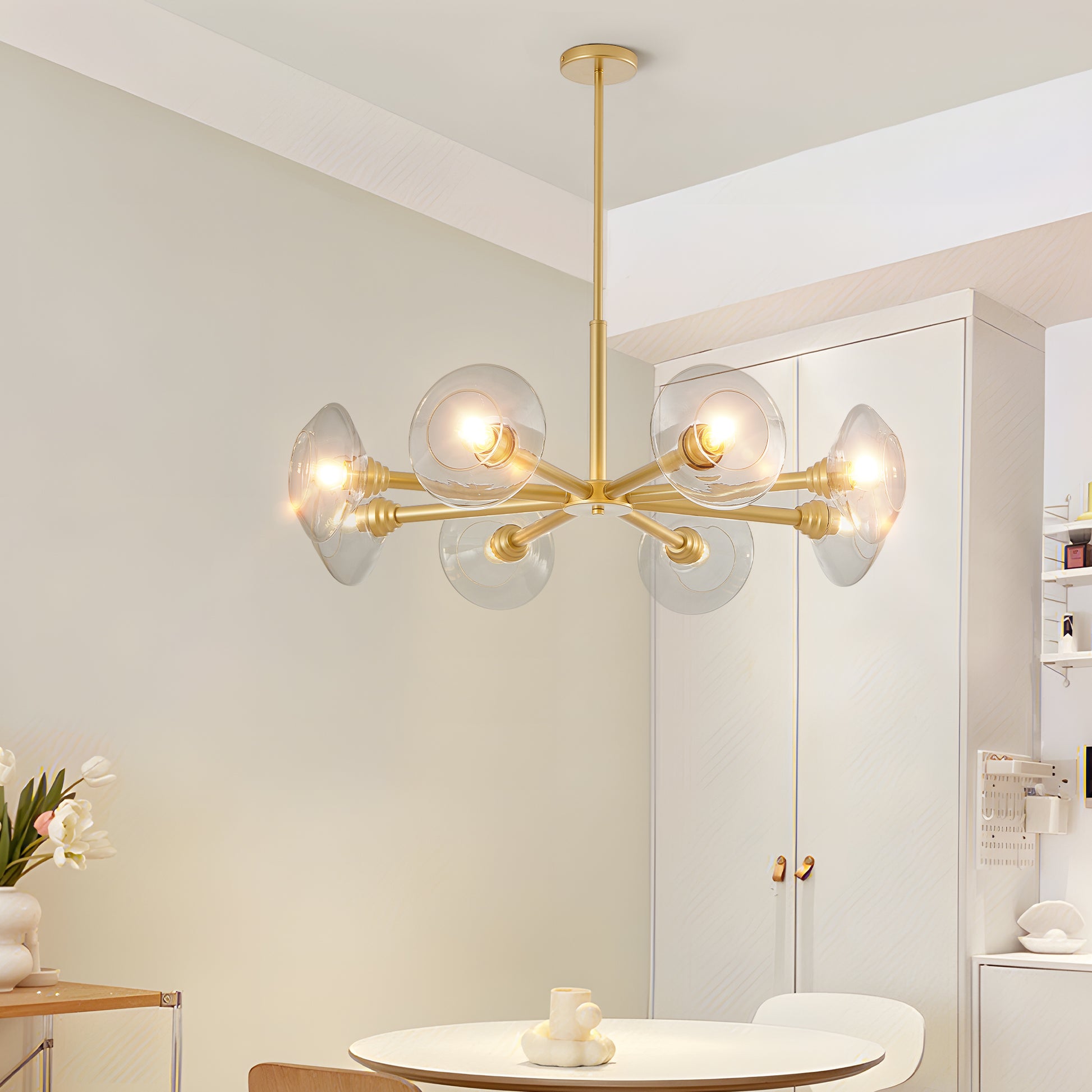 36" 8-Light Gold Sputnik Chandelier with Clear Glass - view 6