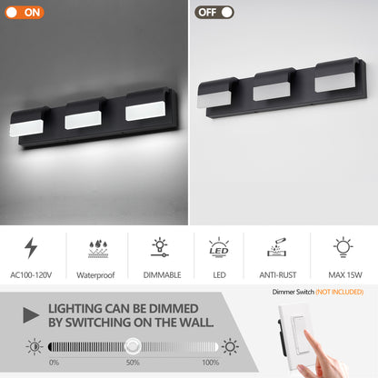 3-Light Matte Black Dimmable LED Vanity Light - view 6