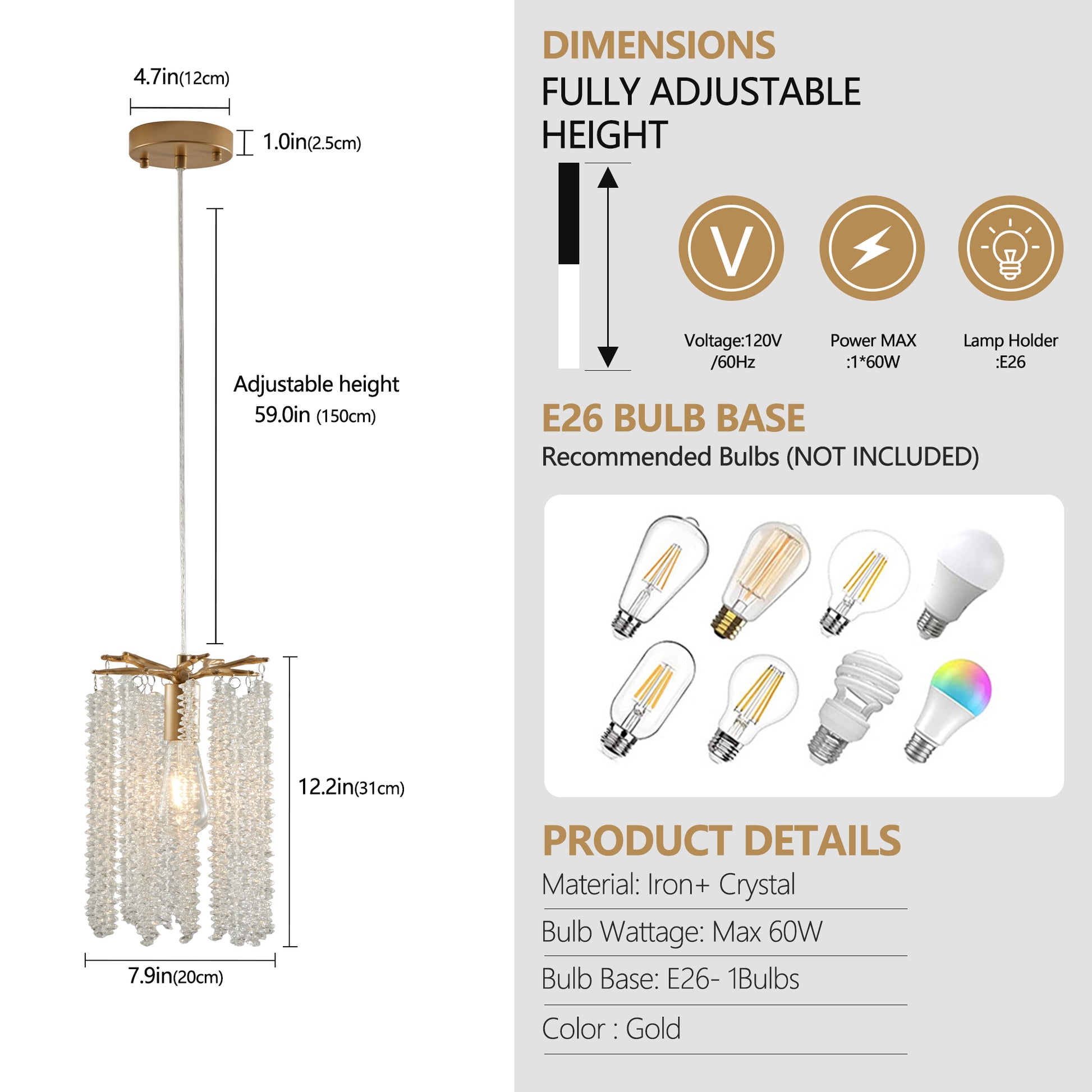 Gold Waterfall Crystal Pendant Chandelier, Set of 3 - view 8