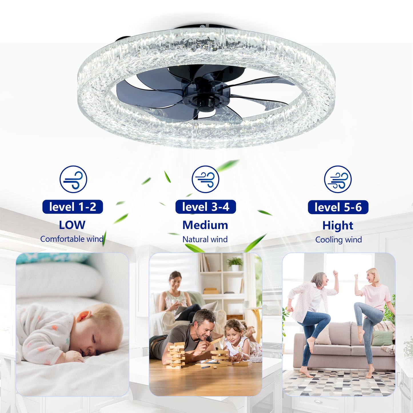 Matte Black Acrylic Ice Brick Ceiling Fan with Dimmable LED - view 14