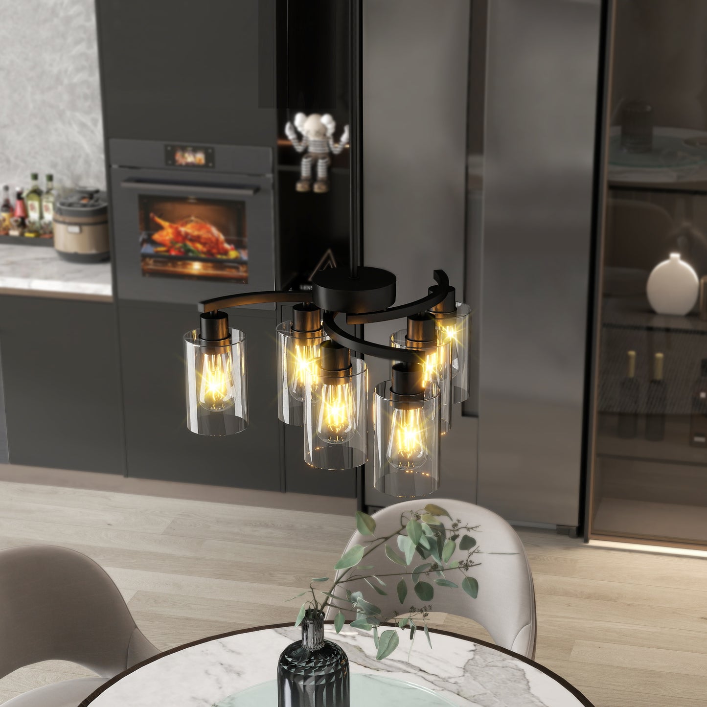 6-Light Black Farmhouse Chandelier with Clear Glass - view 4