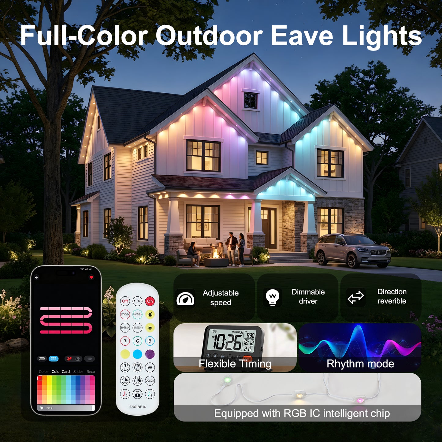 100ft Smart RGB Outdoor String Lights with Remote - view 3