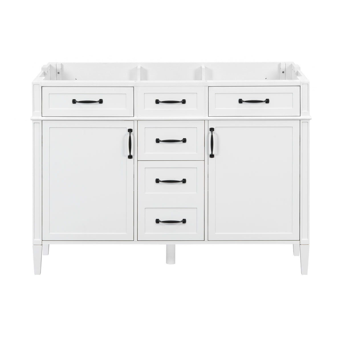 48" White Bathroom Vanity Base Only with 2 Doors and 4 Drawers