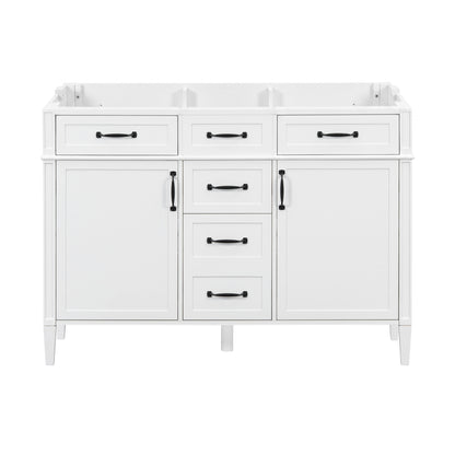 48" White Bathroom Vanity Base Only with 2 Doors and 4 Drawers