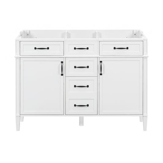 48" White Bathroom Vanity Base Only with 2 Doors and 4 Drawers