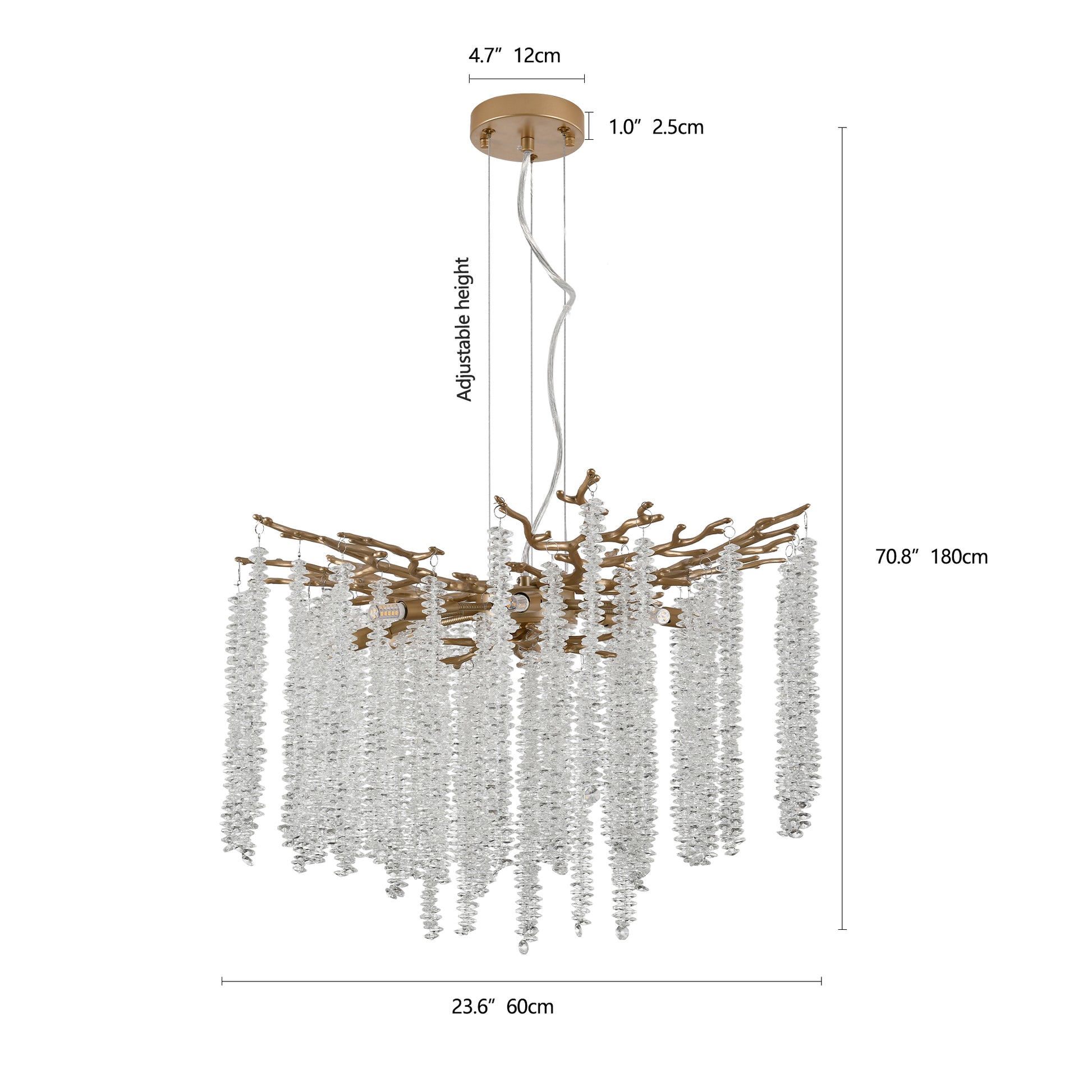 24" Gold Cascading Crystal Pendant Light - view 9