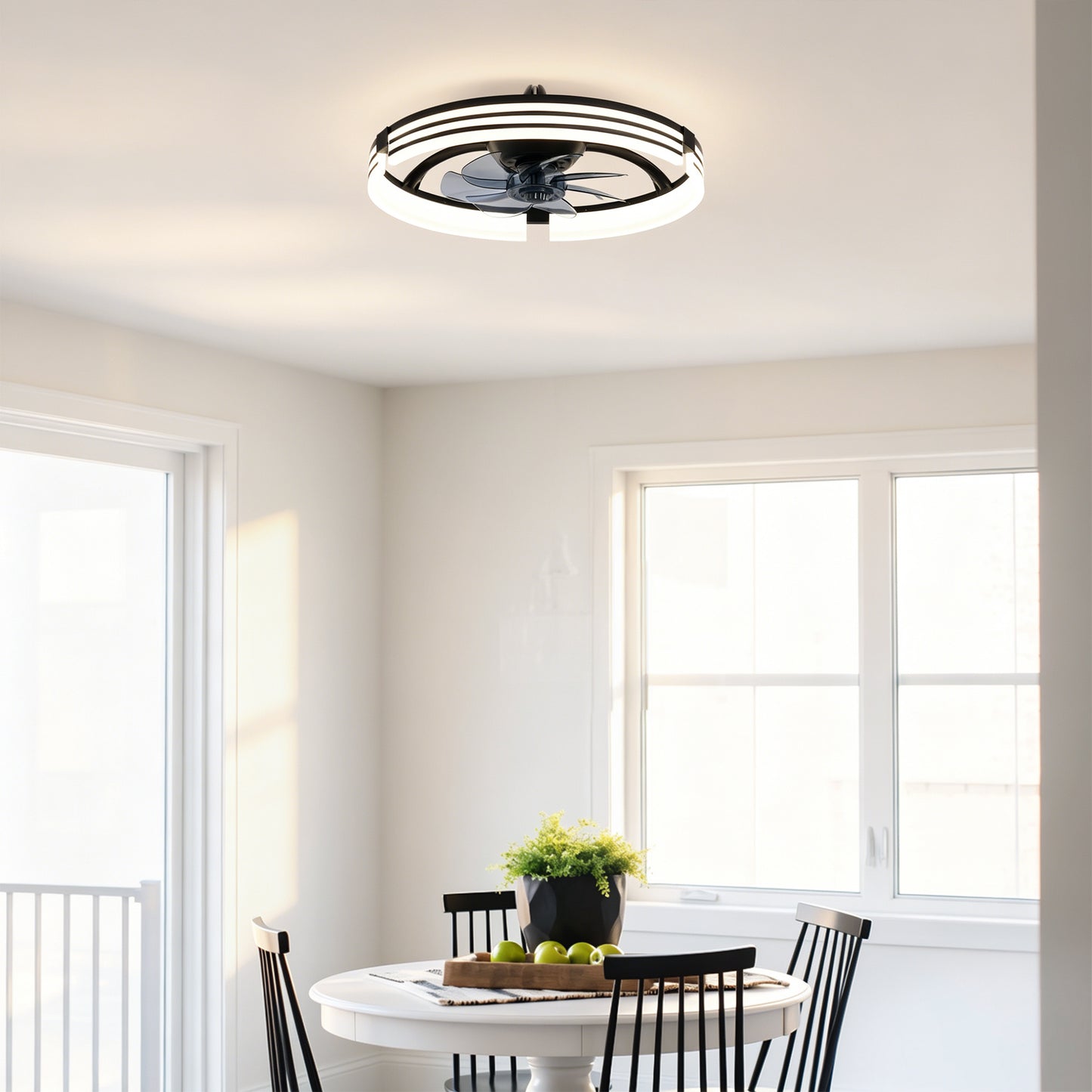 20" Matte Black Flush Mount Ceiling Fan with Dimmable LED - view 4