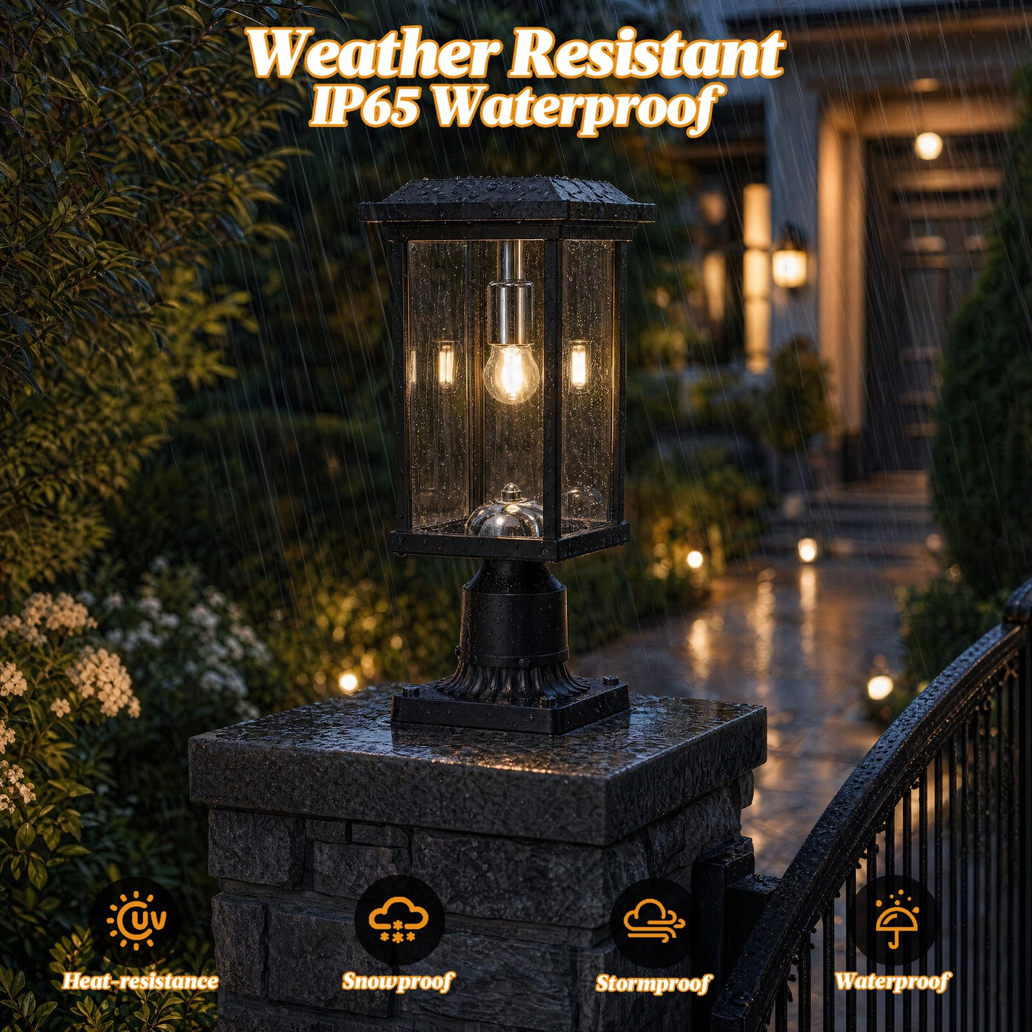 Black Aluminum Outdoor Post Light with Dusk to Dawn Sensor - view 2
