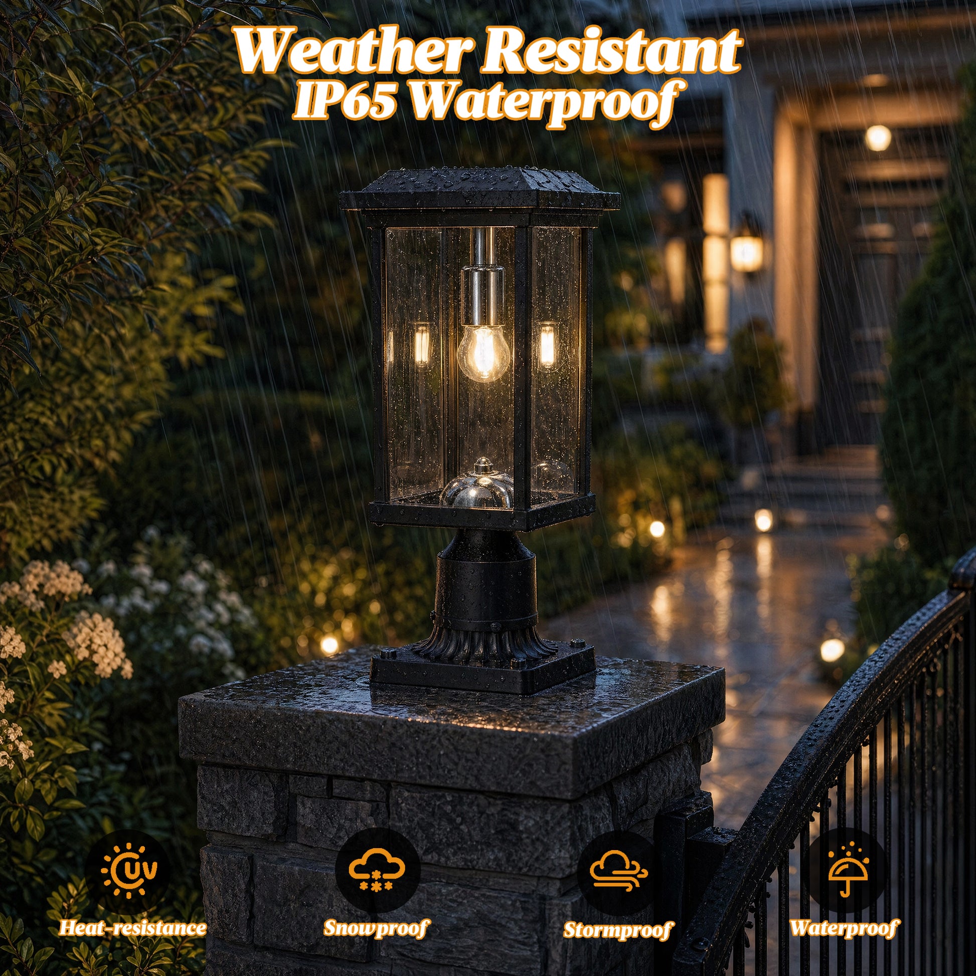 Black Aluminum Outdoor Post Light with Dusk to Dawn Sensor - view 2