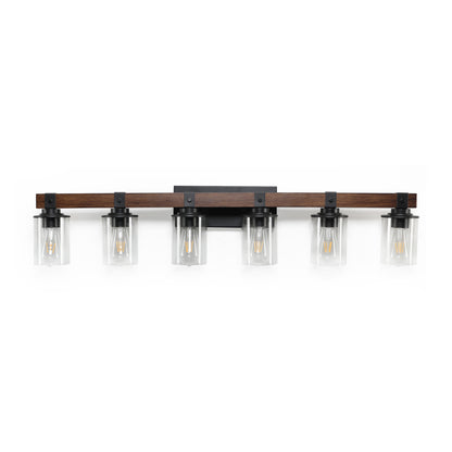 42" 6-Light Farmhouse Vanity Wall Light with Wood Accent - view 12