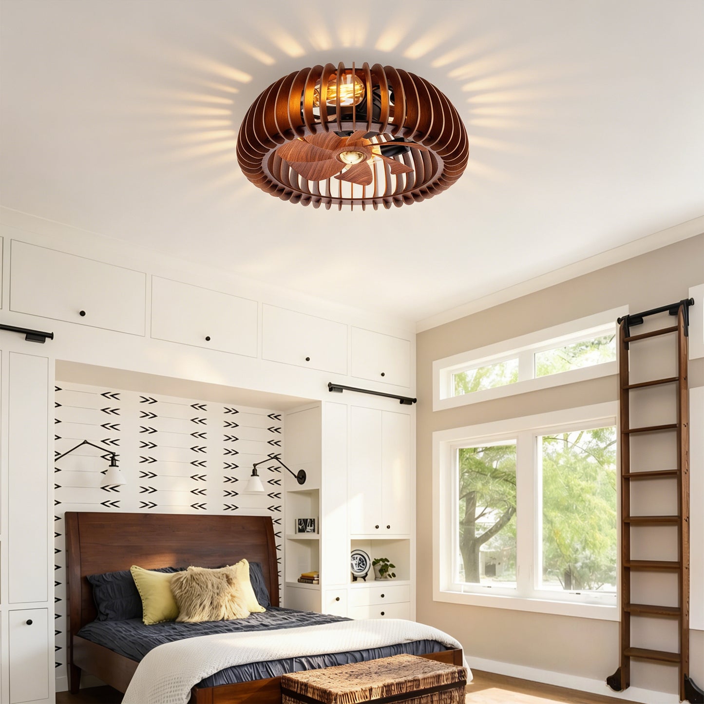 20" Wood Semicircle Flush Mount Ceiling Fan with Remote - view 4