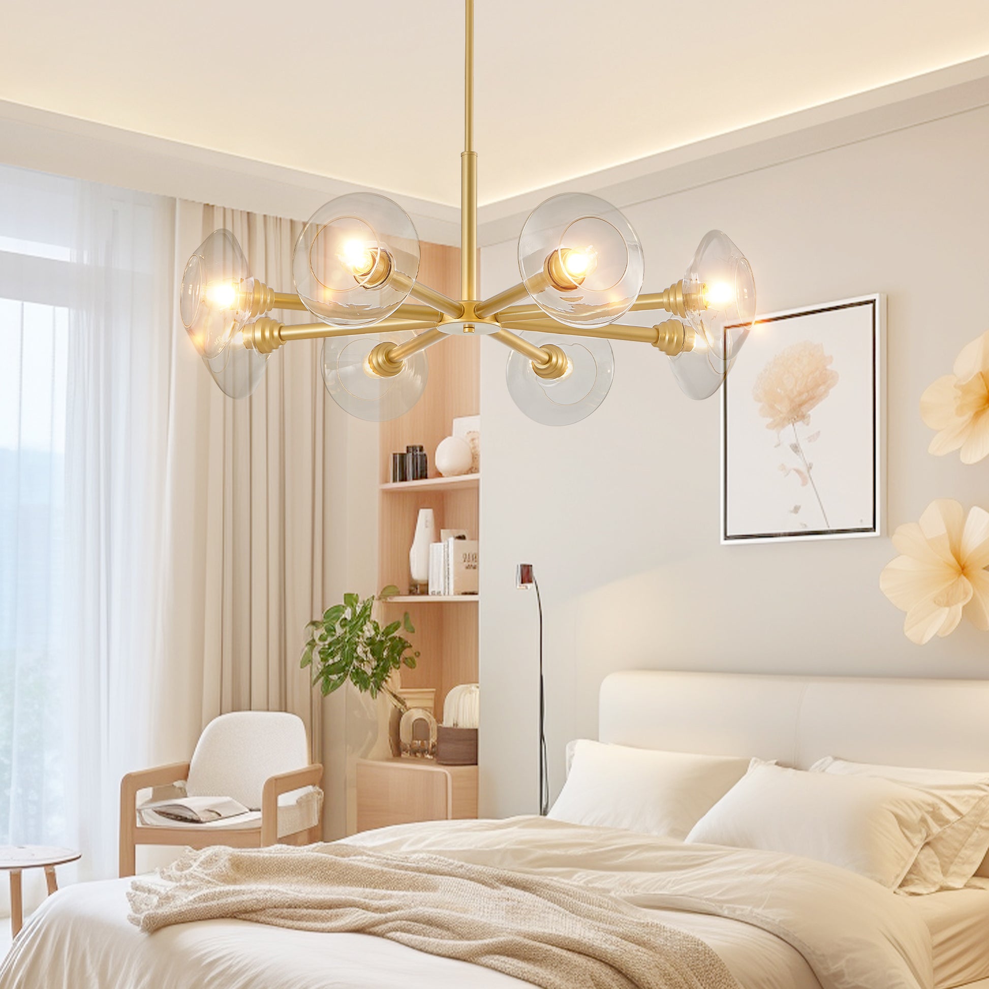 36" 8-Light Gold Sputnik Chandelier with Clear Glass - view 7