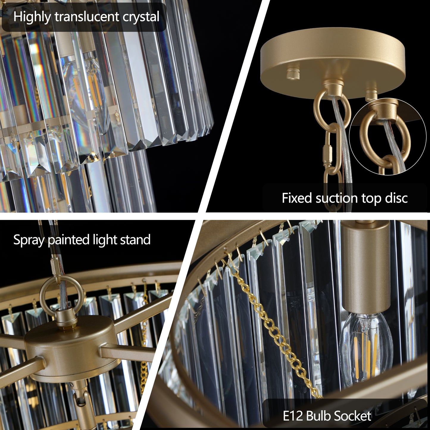 20" 7-Light Gold 3-Tier Crystal Chandelier - view 9