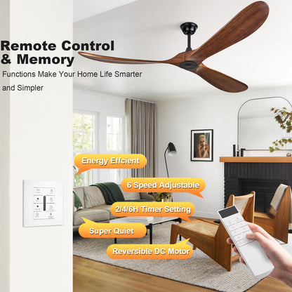 72" Walnut Solid Wood Ceiling Fan with Remote - view 16