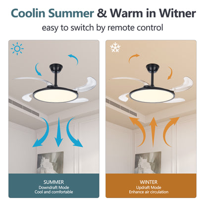 42" Black Low Profile Retractable Ceiling Fan with Remote - view 5