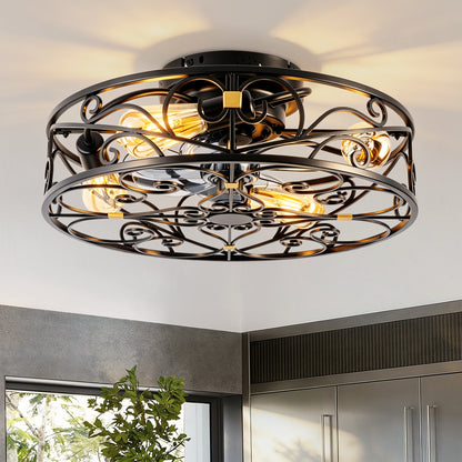 20" Matte Black Flush Mount Caged Ceiling Fan with Remote - view 2