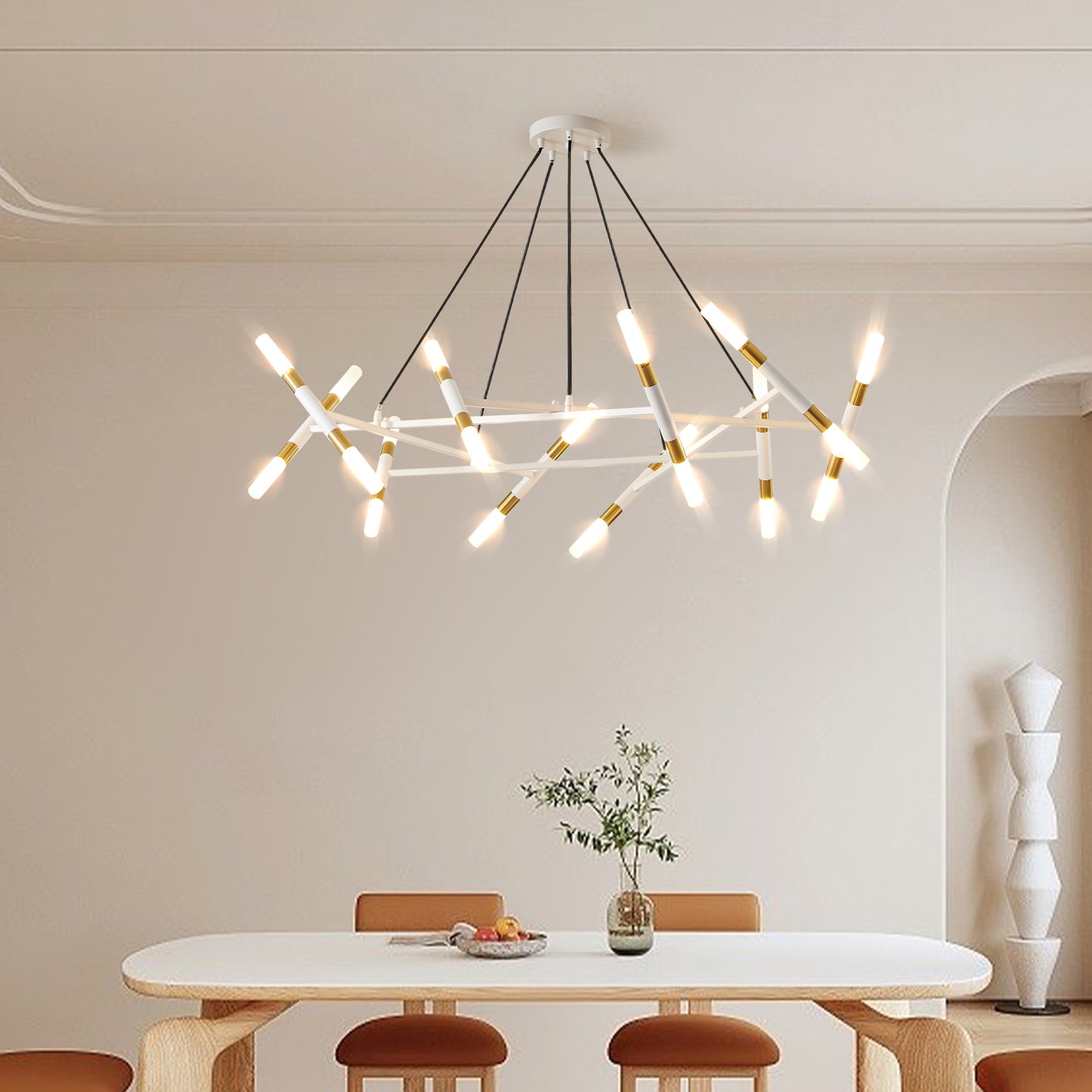 41" White and Gold Branch Chandelier with Frosted Tubes
