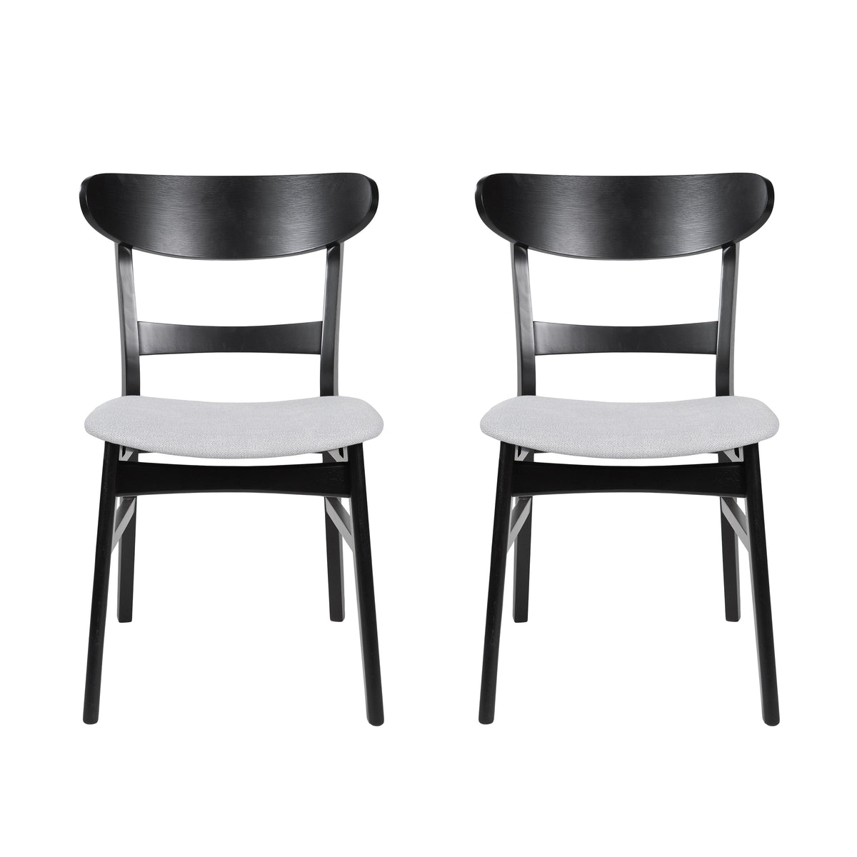 Set of 2 Black Mid-Century Dining Chairs with Beige Seat