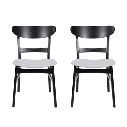 Set of 2 Black Mid-Century Dining Chairs with Beige Seat