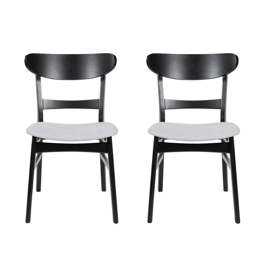 Set of 2 Black Mid-Century Dining Chairs with Beige Seat