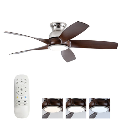 56" Nickel & Wood Ceiling Fan with Remote