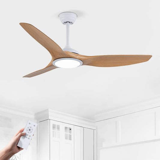 52" Matte White & Natural Wood Ceiling Fan with Remote - view 2