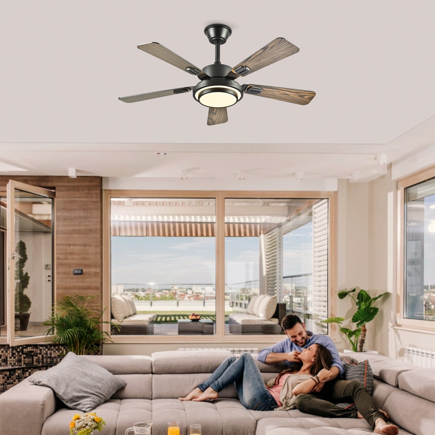42" Matte Black Ceiling Fan with Dimmable LED Light - view 3