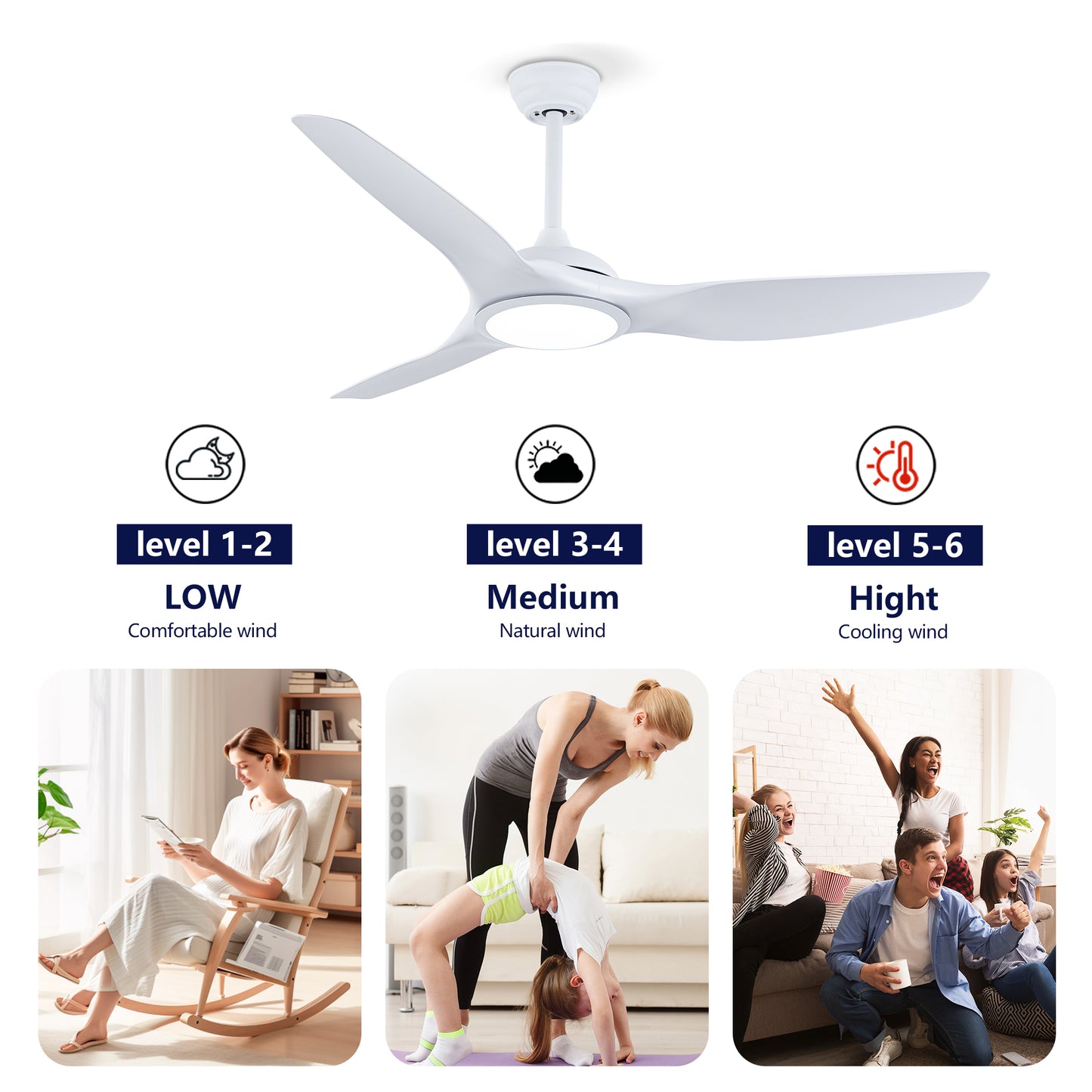 52" Matte White Ceiling Fan with LED Light & Remote - view 11
