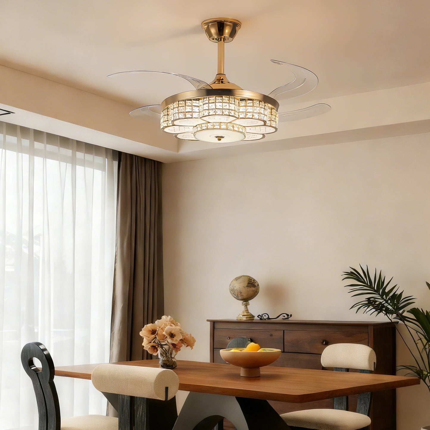 48" Gold Retractable Blade Ceiling Fan with Light & Remote - view 21