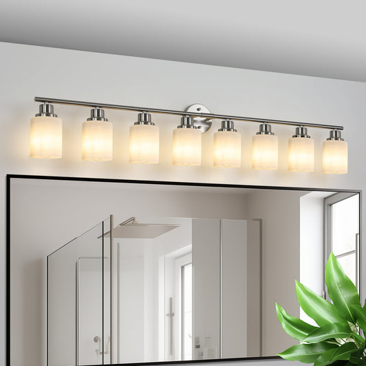 52" 8-Light Brushed Nickel Vanity Light with Frosted Glass