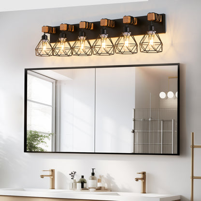 38" 6-Light Black Geometric Cage Vanity Light - view 2
