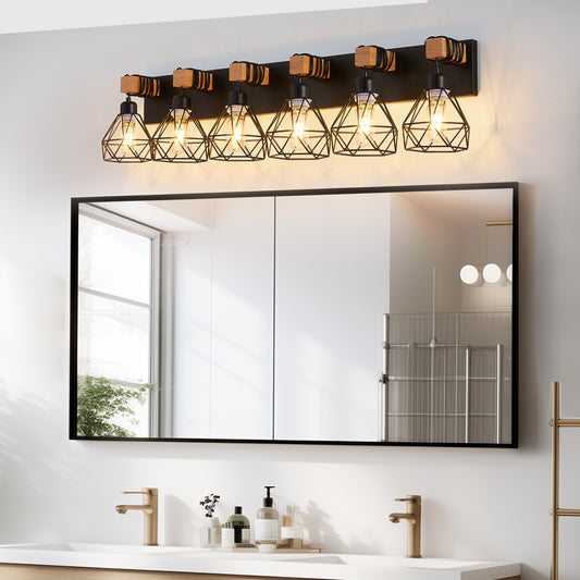 38" 6-Light Black Geometric Cage Vanity Light - view 2