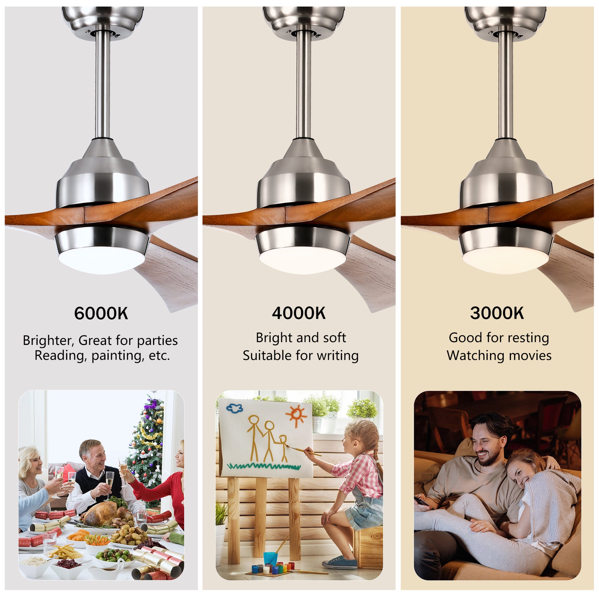 52" Satin Nickel Solid Wood Ceiling Fan with Remote - view 8
