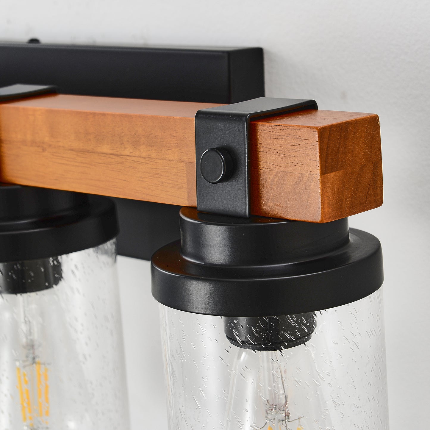 5-Light Matte Black & Wood Wall Light with Glass Shades - view 13