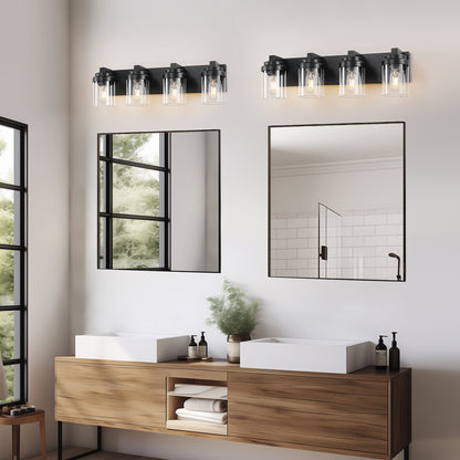 4-Light Matte Black Vanity Light with Clear Glass - view 3