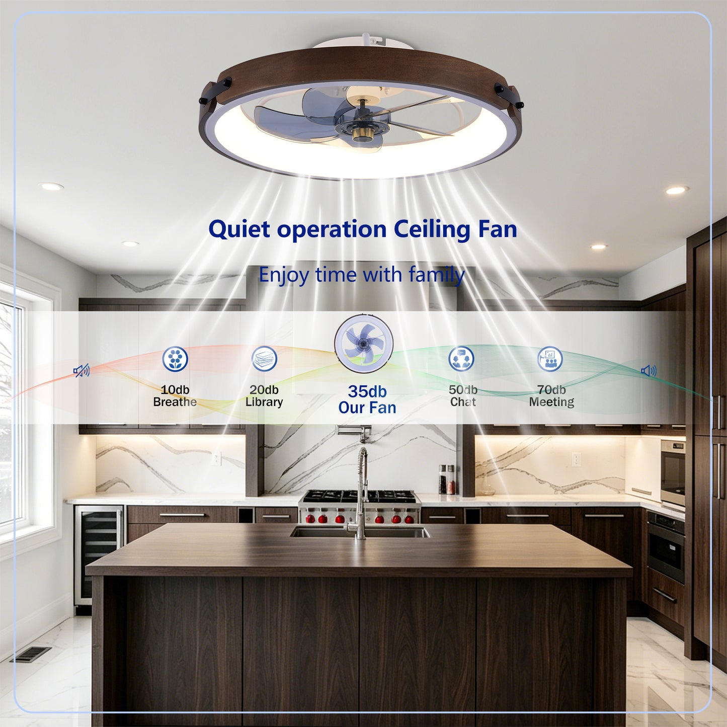 20" Walnut & Black Flush Mount Ceiling Fan with Dimmable LED - view 13