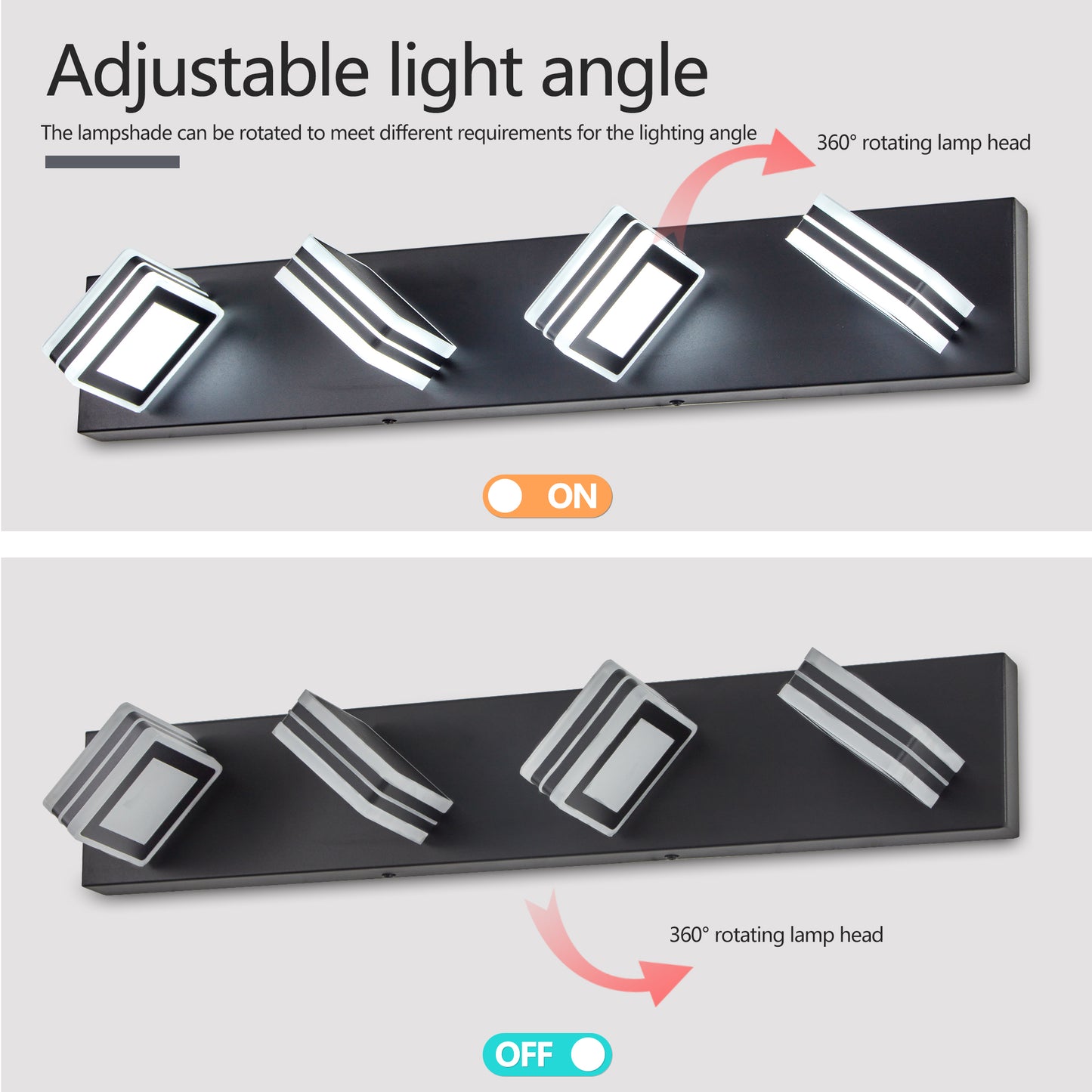 26" 4-Light Black LED Vanity Light with Acrylic Shades - view 7