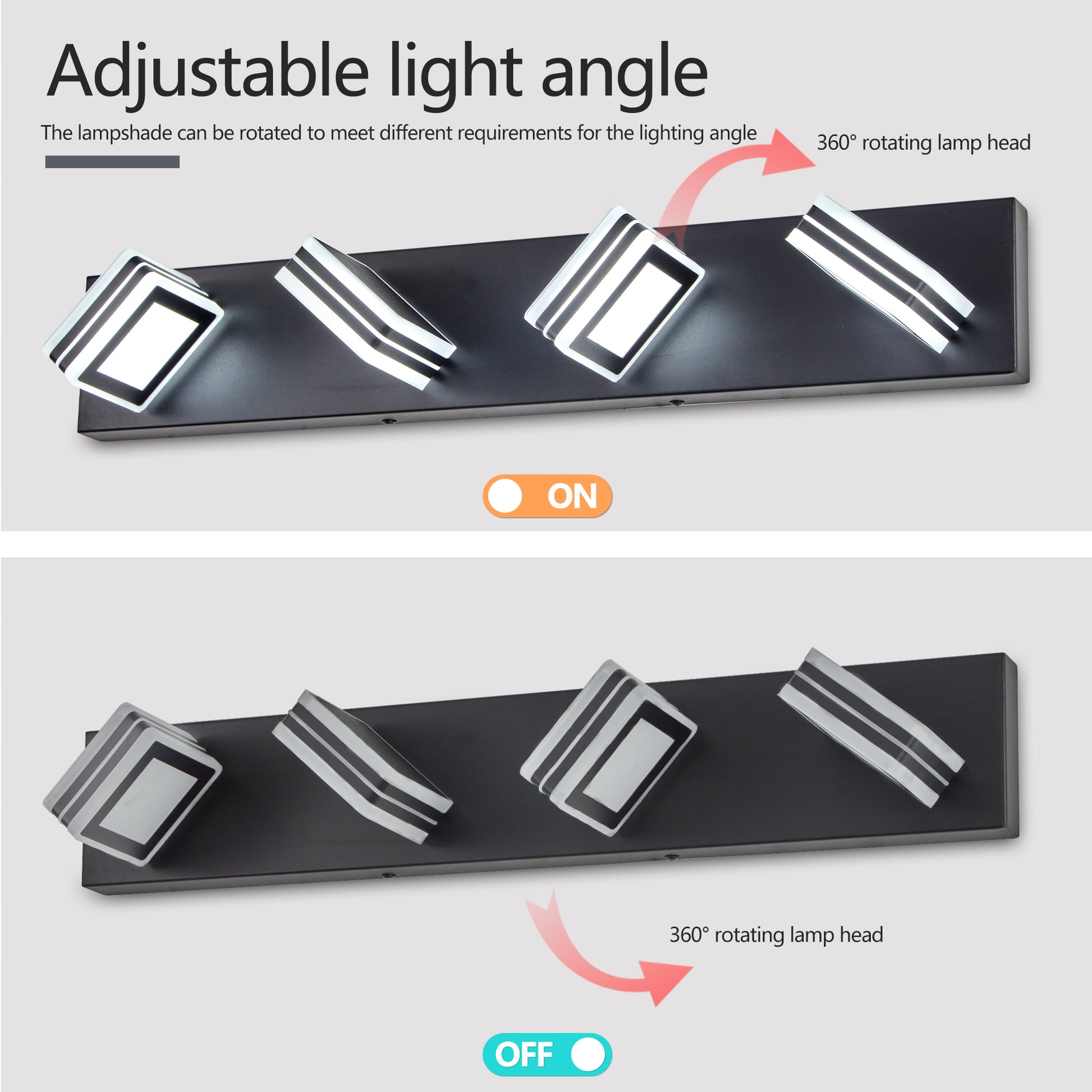 26" 4-Light Black LED Vanity Light with Acrylic Shades - view 7