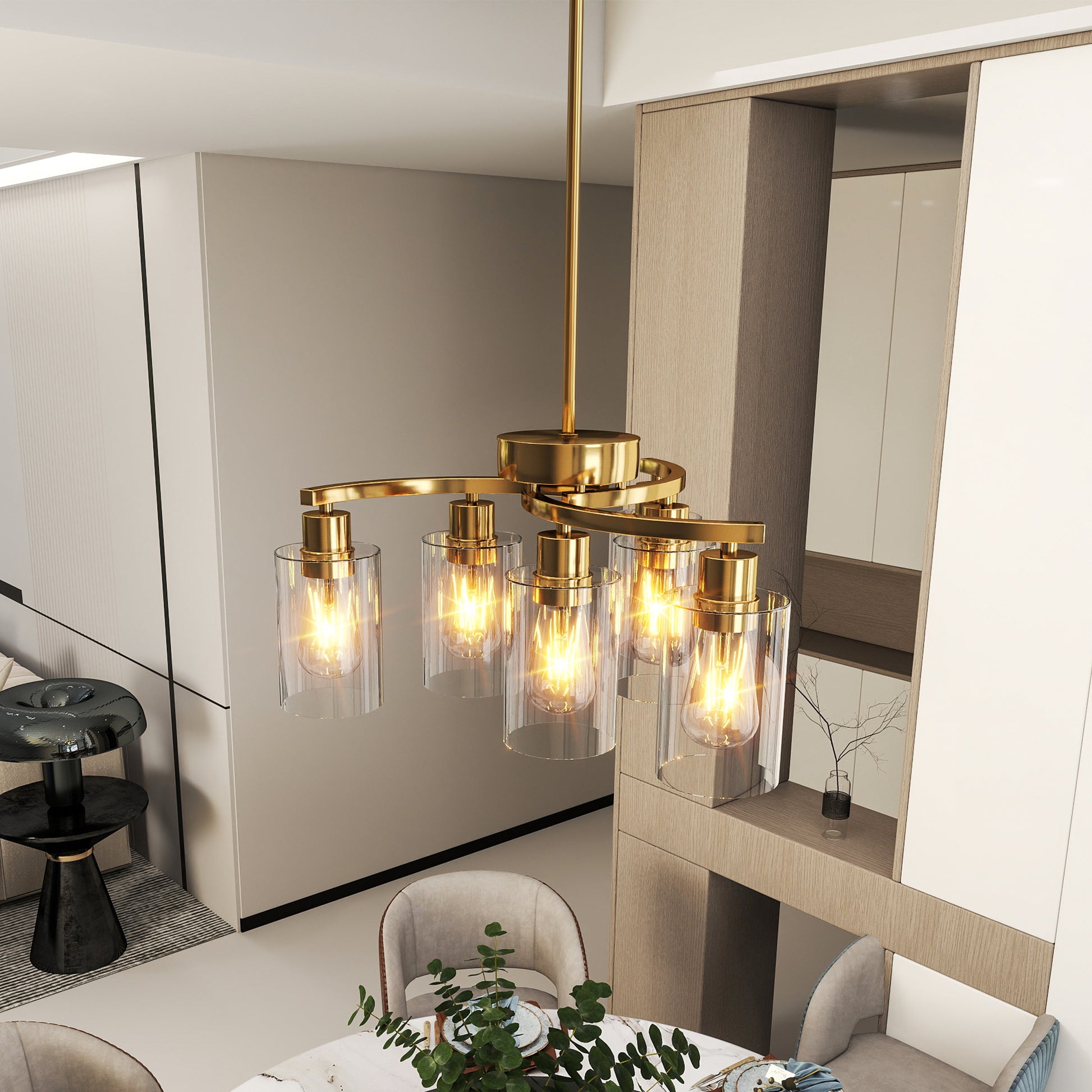 6-Light Gold Chandelier with Clear Glass Shades - view 4