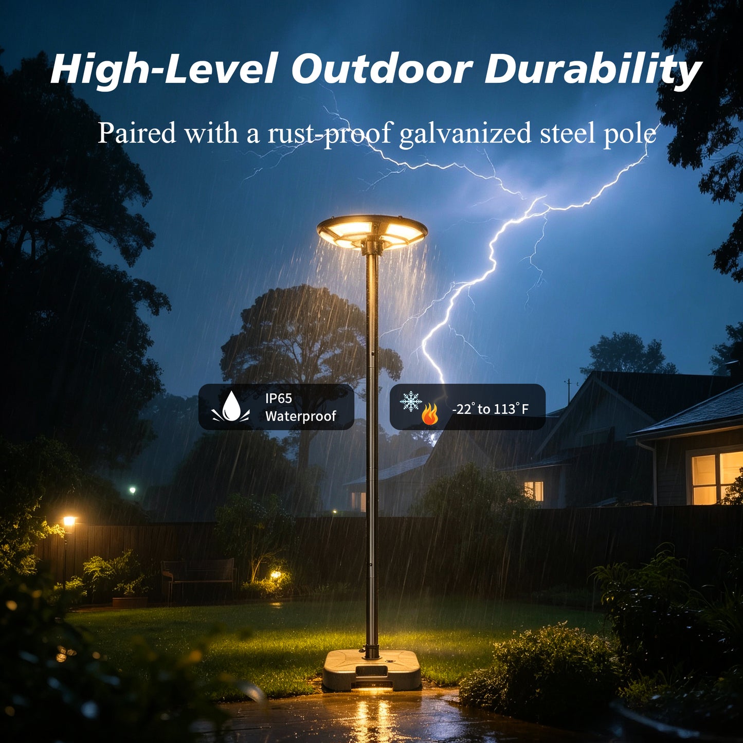 Black Solar UFO LED Street Light with Pole - view 7
