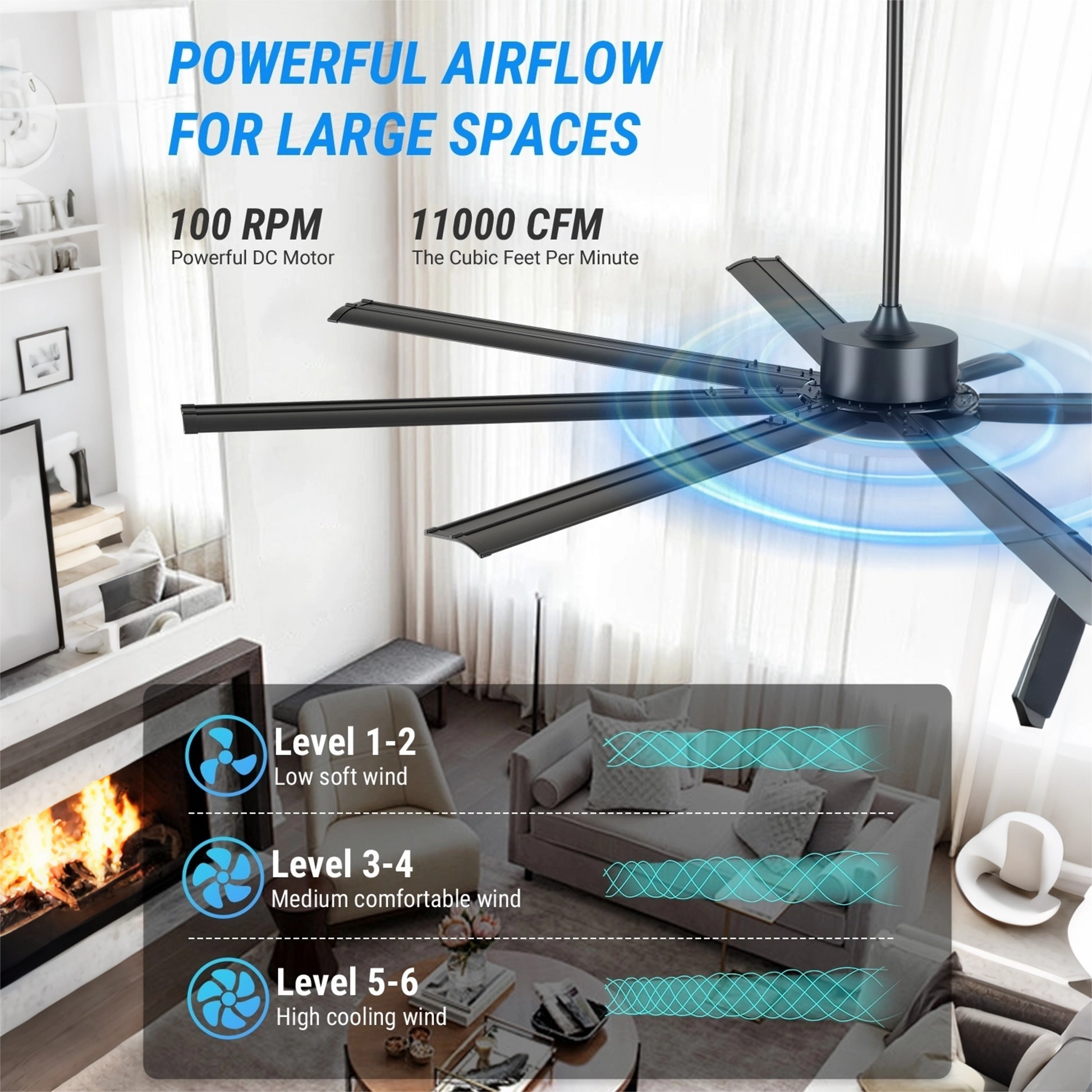 88" Black Industrial Ceiling Fan with Remote - view 12