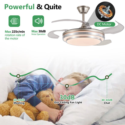 42" Chrome 3-Tier Retractable Ceiling Fan with Remote - view 4