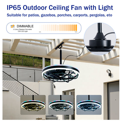 Matte Black Indoor Outdoor Ceiling Fan with Dimmable LED - view 13