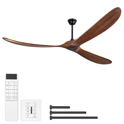 88" Matte Black Solid Wood Ceiling Fan with Remote