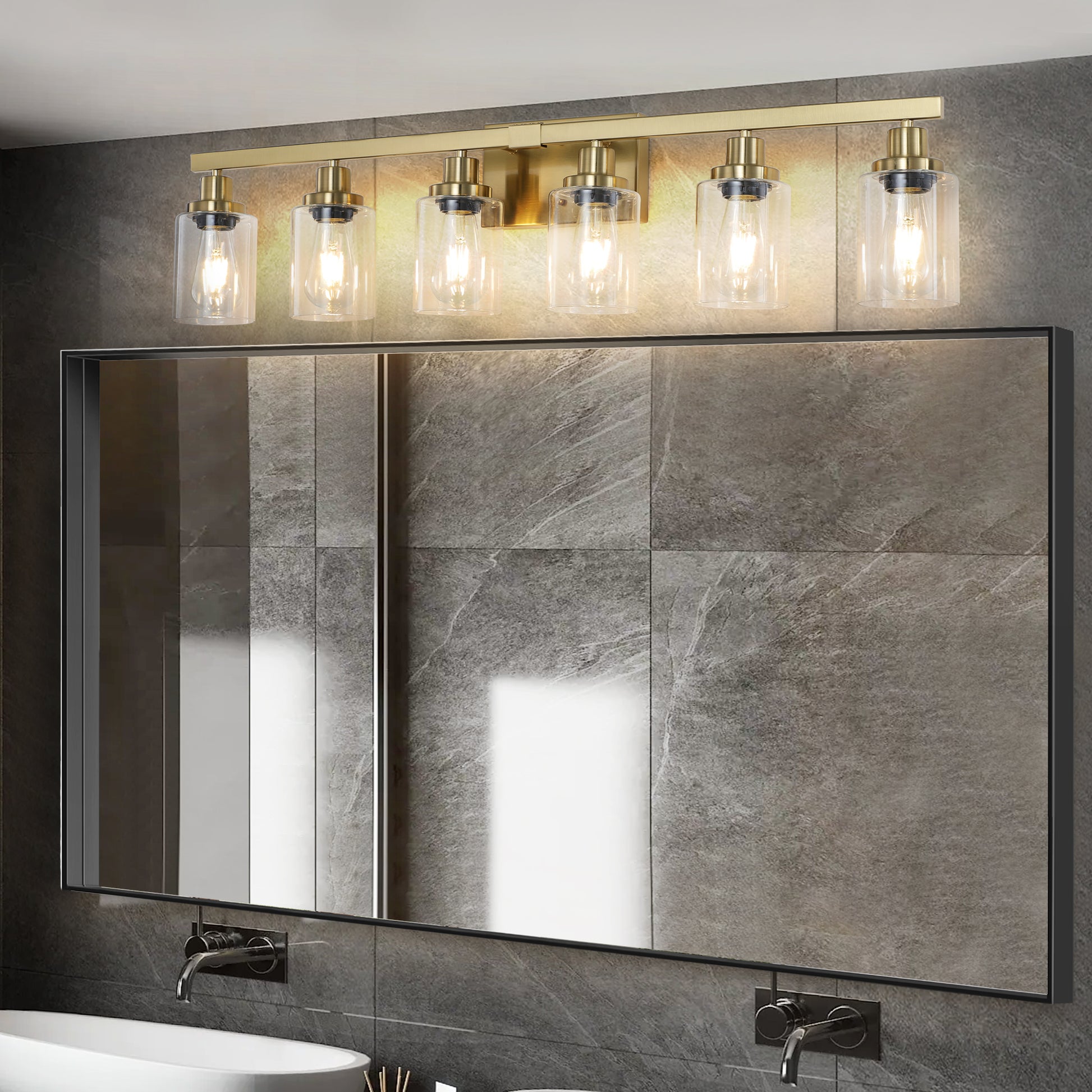 37" 6-Light Gold Vanity Light with Clear Glass - view 3